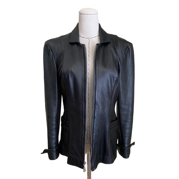 Vintage 90s Privilege Paris Black Leather Zip Up Jacket North Beach Goth Small - Picture 14 of 16